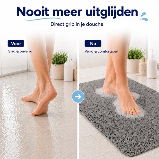 GLODI GOODS® Antislip badmat douchemat 40x60 cm - voor in de douche of bad – antislipmat waterdoorlatend – GRIJS