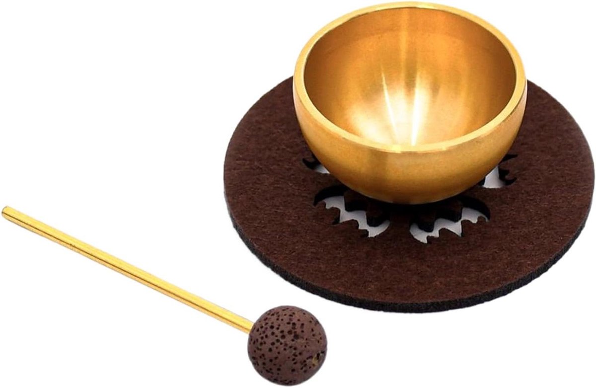 Zingende Kom Set - Klankschalen Meditatie - Ontspanning en Mindfulness - Handgesmeed Gehamerd Ontwerp - 4 x 2.5 cm - Messing