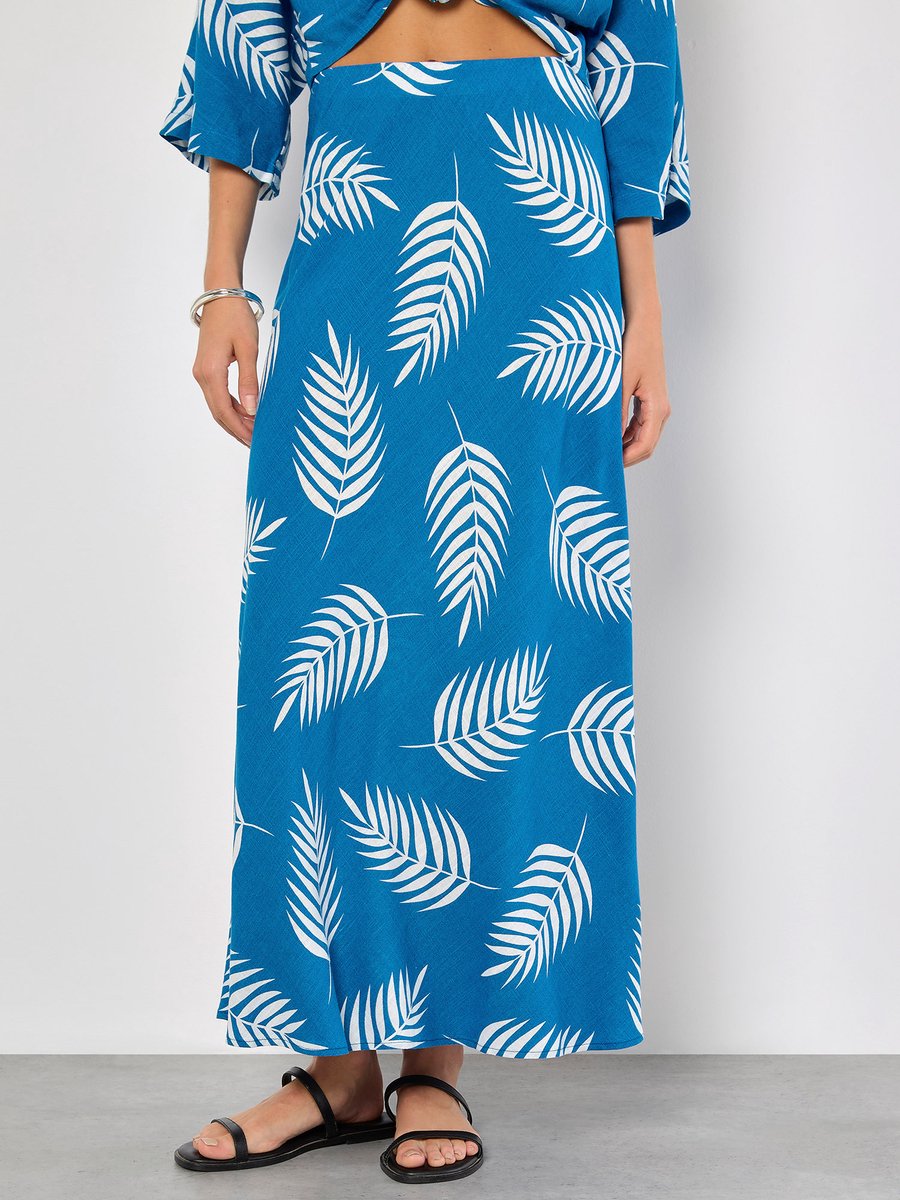 Tropical Leaf Bias Maxi Skirt