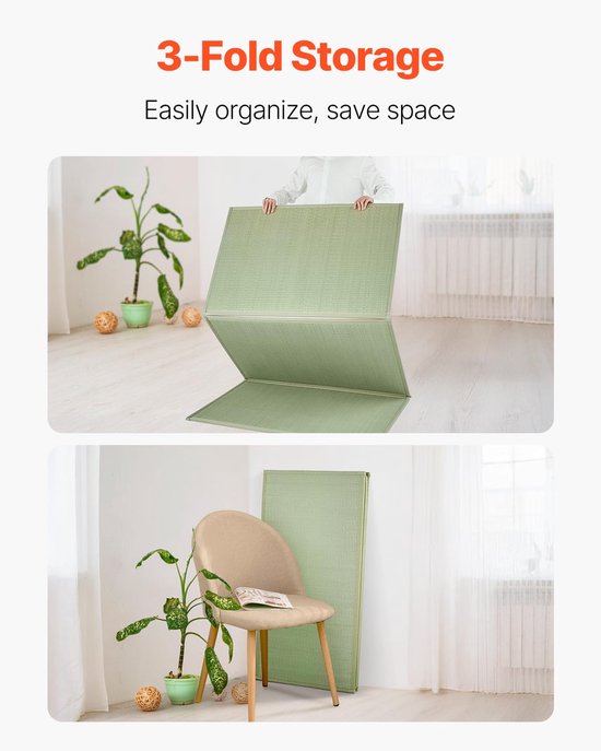 Japanse Tatami Matras - Vloermatras Futon - Slapen Meditatie Yoga - Natuurlijk Bamboe - 203 x 99 cm - Groen — afbeelding 5