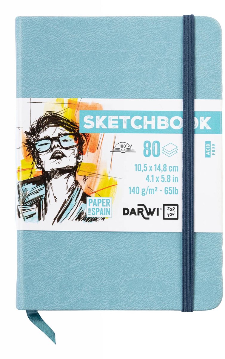 Darwi DFY - Schetsboek - A6 - 140 g - Blauw - 80 vellen