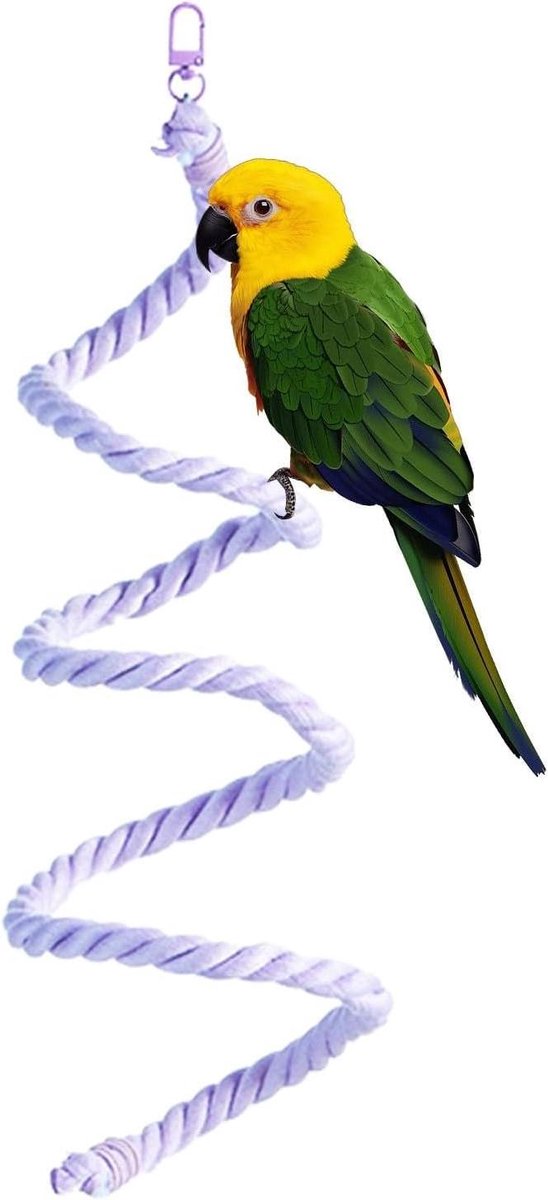 Touwstang Vogelkooi - Vogelschommel Speelgoed - Vogel Welzijn - Flexibel & Kleurrijk - 105 cm - Paars