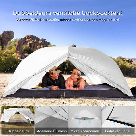 Naturehike Mongar PRO 2 - 2-persoons lichtgewicht tent - Incl. grondzeil - 20D 3000MM - 3-seizoenen koepeltent - Waterdichte trekkerstent & kampeertent - Grijs van Naturehike — afbeelding 4