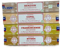 satya - wierook - benzoin - copal - frankincense - myrrh - set van 4 doosjes