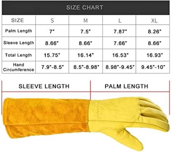 1 paar tuinhandschoenen - Snijbestendige handschoenen - Snijbestendig materiaal - Geschikt voor het snoeien van rozen/bramen - Lange onderarmbescherming - Snij- en prikbestendige lange leren tuinhandschoenen - Unisex - Geel - Maat L — afbeelding 4