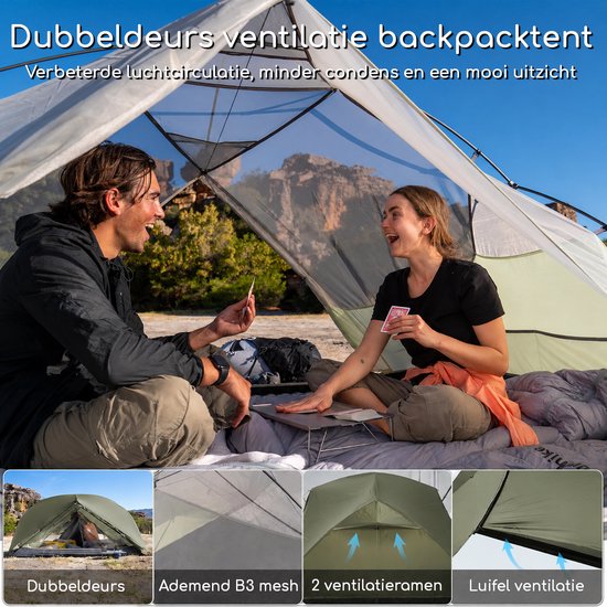 Naturehike Mongar PRO 3 - 3-persoons lichtgewicht tent - Incl. grondzeil - 20D 3000MM - 3-seizoenen koepeltent - Waterdichte trekkerstent & kampeertent - Olijfgroen van Naturehike — afbeelding 4
