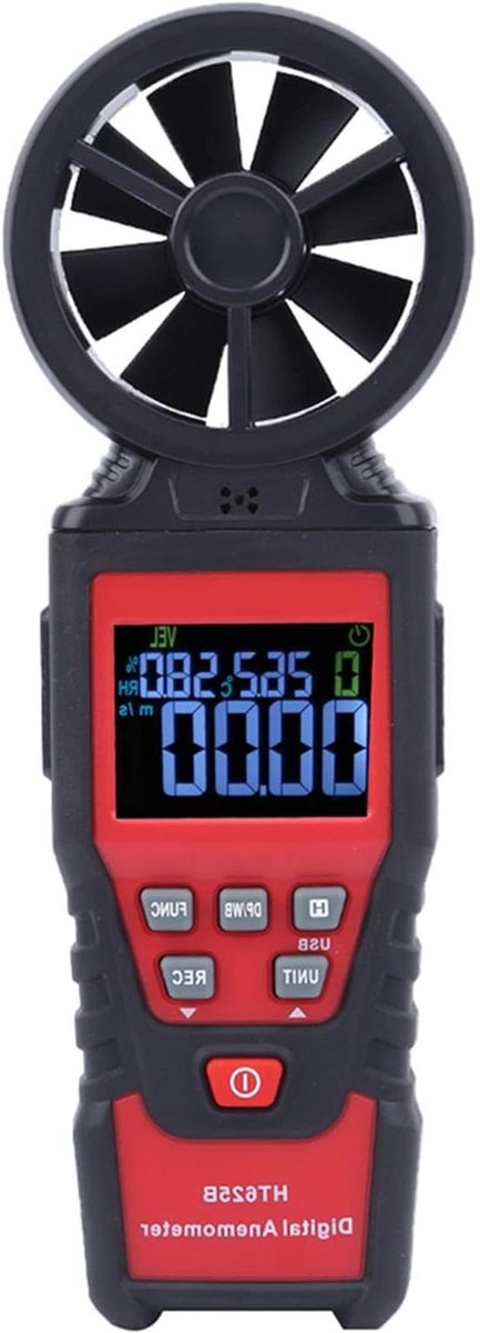 Digitale Windmeter - Windsnelheidsmeter Luchtstroomtester - Buitenmetingen - Nauwkeurige Gevoelige Metingen - 197x60x33mm - Zwart
