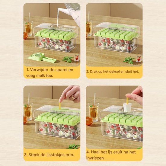 IJsmaker met Opslag - IJsblokjes Vorm - Dranken Koelen - Dubbele Laag Functionaliteit - 21.6x13.2x10.9cm - Groen — afbeelding 5