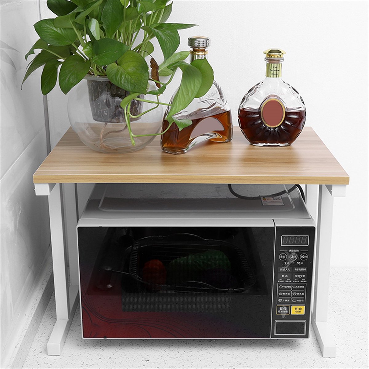 Magnetron Rek Keuken – 2-Laags Keuken Organizer – Ruimtebesparend Oven Rek – Sterke Magnetron Standaard – Counter Shelf Opbergrek – Wit