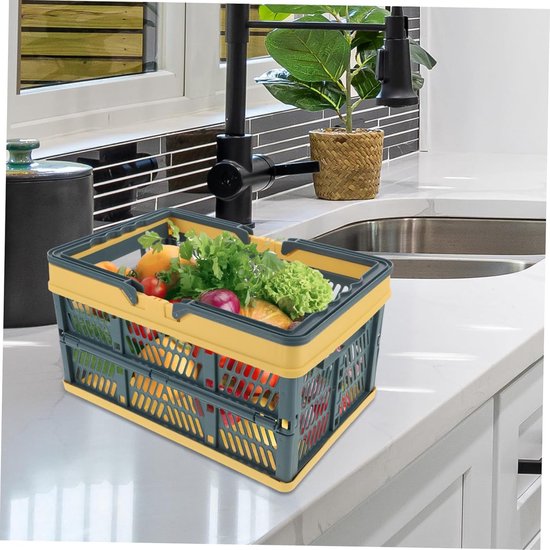 Vouwbare Winkelmand - Opvouwbare Krat - Boodschappen Doen - Ruimtebesparend Ontwerp - 29.8*19.8cm - Blauw Geel — afbeelding 3