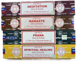 Satya - wierook - meditation - namaste - prana - spiritual healing - set van 4 doosjes