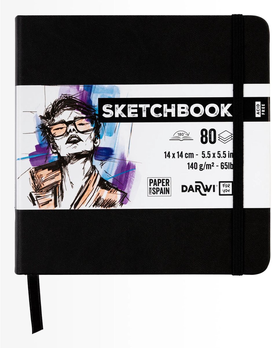Darwi DFY - Schetsboek - 14 x 14 cm - 140 g - Zwart - 80 vellen