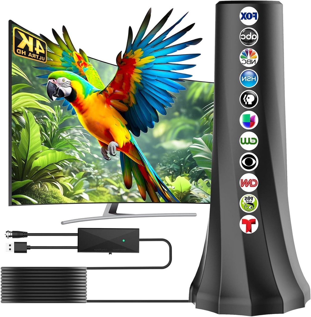 Digitale TV Antenne - Binnen Antenne HDTV - Lokale Zenders Ontvangen - 360 Graden Ontvangst - 1500 km Bereik - Zwart