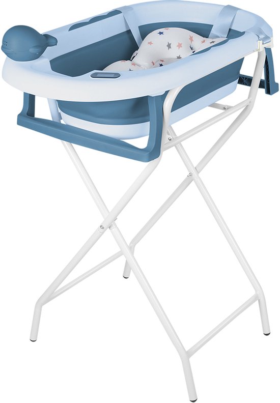 PIPIPOXER-Babybadje Opvouwbaar - Babybad met standaard - Peuterbadje - Opvouwbaar bad kinderen - Incl Badkussen - Blauw van PIPIPOXER — afbeelding 3