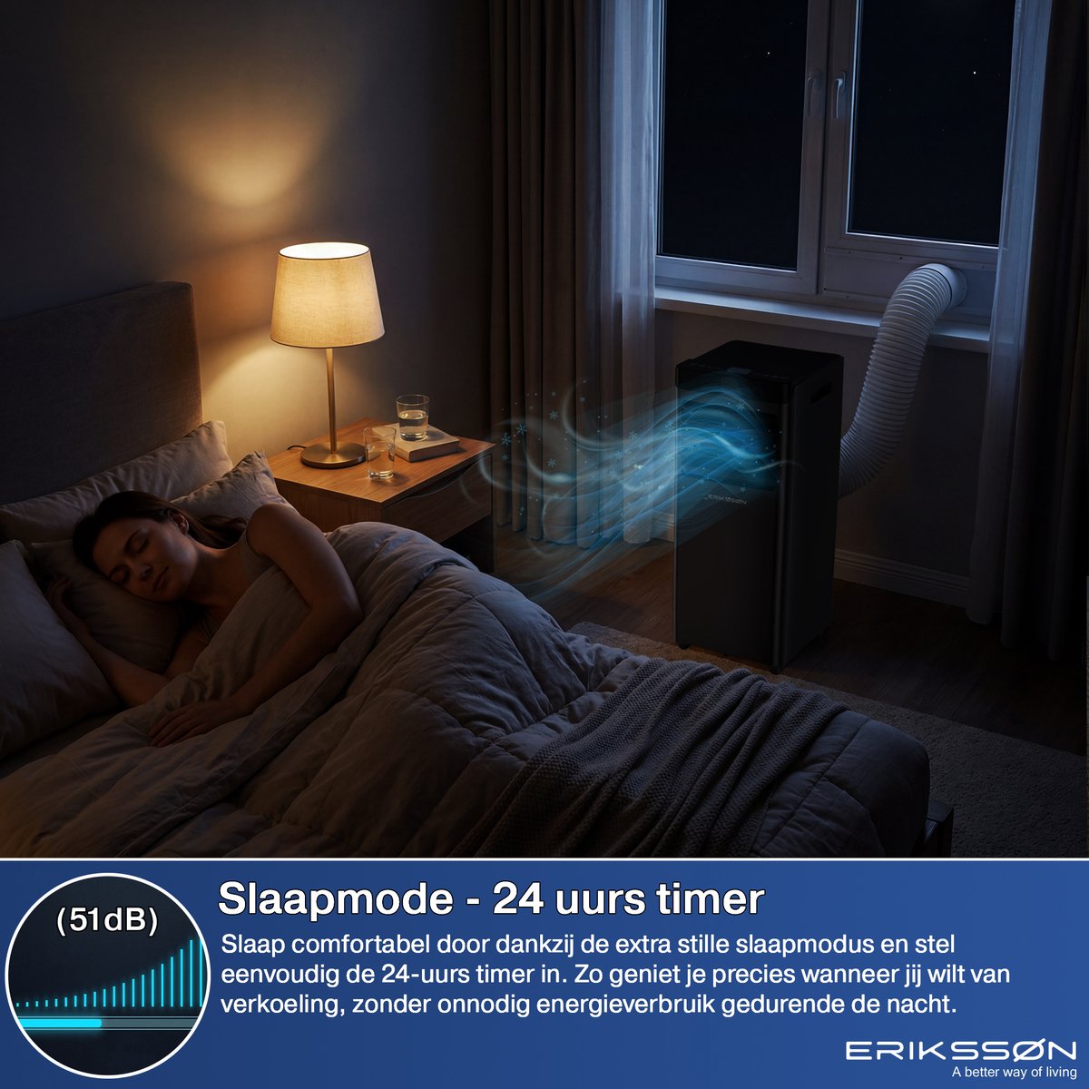 Erikssøn Mobiele Airco - 10.000 BTU - Incl. Raamafdichtingskit - Tot 30m² - 4-in-1 - Airconditioning - Ventilator - Ontvochtiger - Zwart — afbeelding 8
