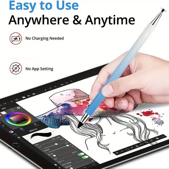 Tablet Pen voor Alle Tablets -2 Stuks - Silicone Touch Screen Pen - Capacitive Tablet Pen - Compatibel met Alle Tablets en Mobiele Telefoons -Styluspen - Tablet pen - Smartphone - Tekentablet - Touc -Universele Stylus Pen Met 2 Verschillende Tips — afbeelding 5