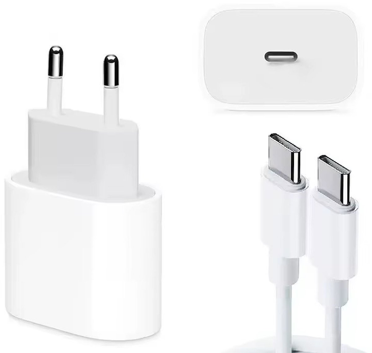 USB C Adapter + USB C naar USB C kabel - geschikt voor Apple, Samsung, Huawei - oplaadkabel geschikt voor telefoon en Tablet - oplader kabel USB C - USB-C naar USB-C kabel - Oplaadkabel – Lader
