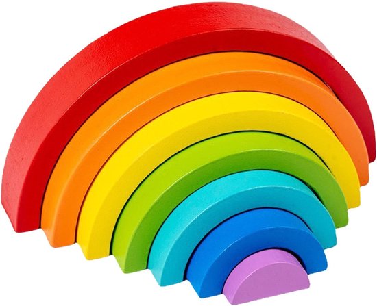 Kiuiom Rainbow houten speelgoed bouwstenen - houten Montessori regenboog, houten regenboog stapel, baby leren speelgoed, rood — afbeelding 3