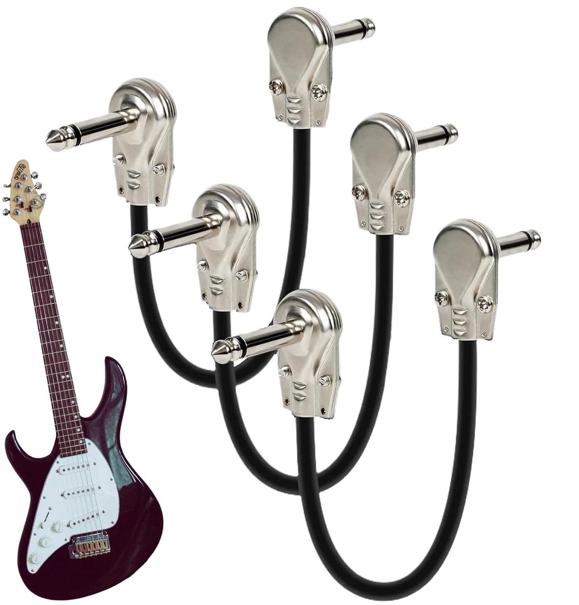 Gitaar Kabel Set - Patch Kabels - Pedalen Bord - Haakse Stekkers - 15cm - Zwart