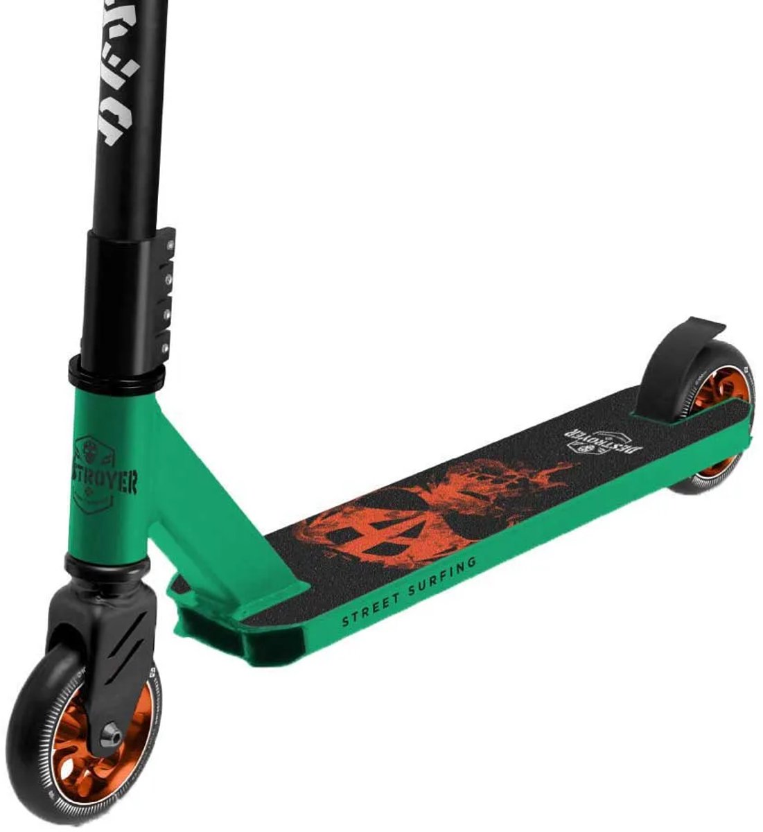 Street Surfing Destroyer Stuntstep Beginner – Freestyle Trickstep – 100 mm Wielen – Skatepark Pro Scooter – Groen