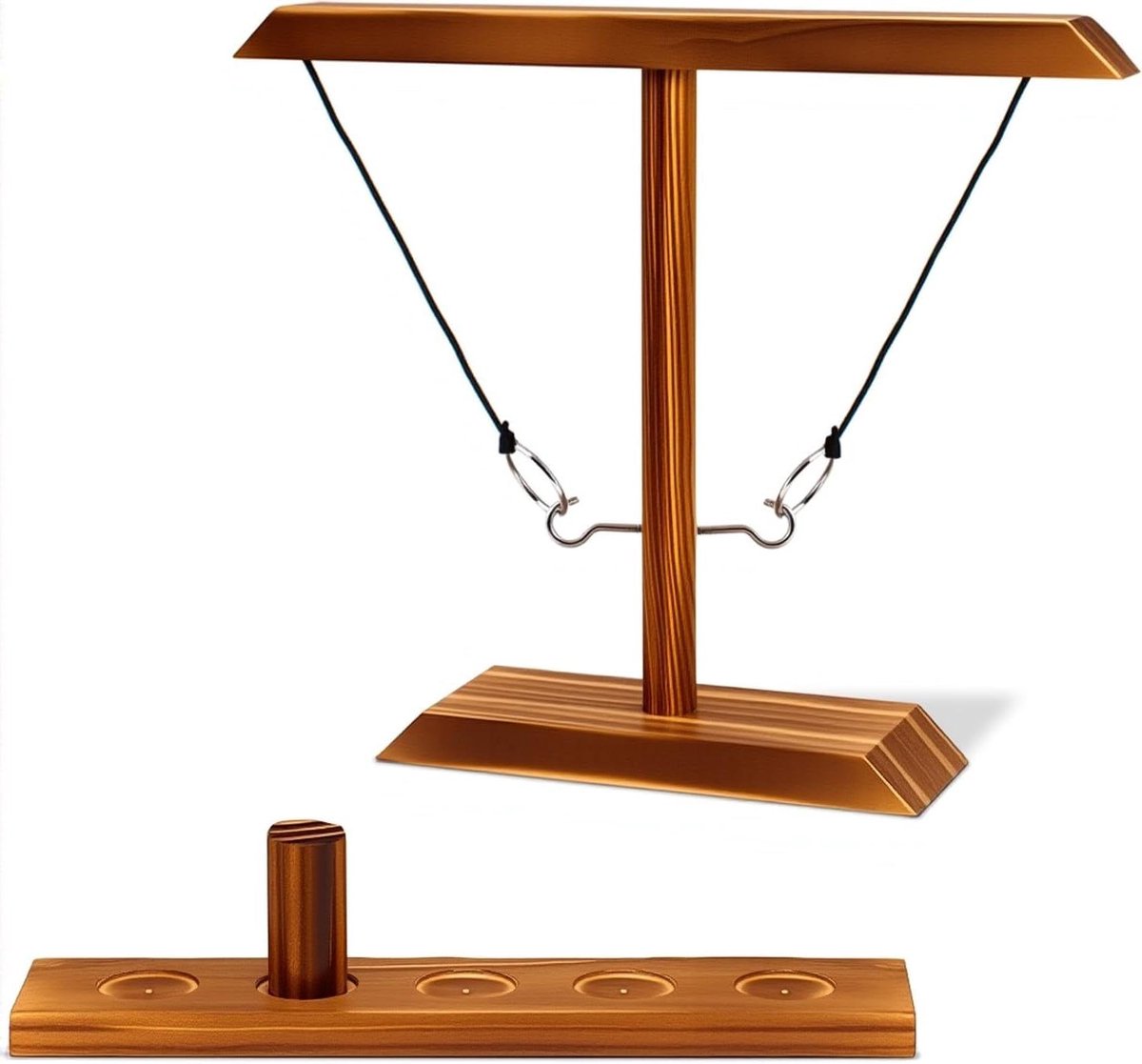 Ring Toss Spel - Haak en Ring - Binnen en Buiten - Handgemaakt Hout - Groot - Natuurlijk