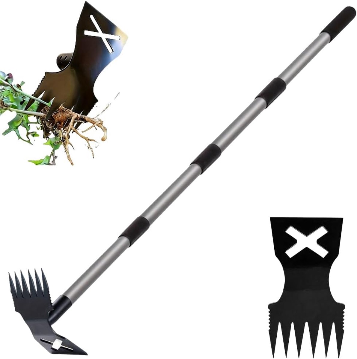 Onkruidverwijderaar Lange Steel - Tuingereedschap Hak - Onkruid Wieden - Verstelbare Lengte - 44 x 14 x 7 cm - Zilver