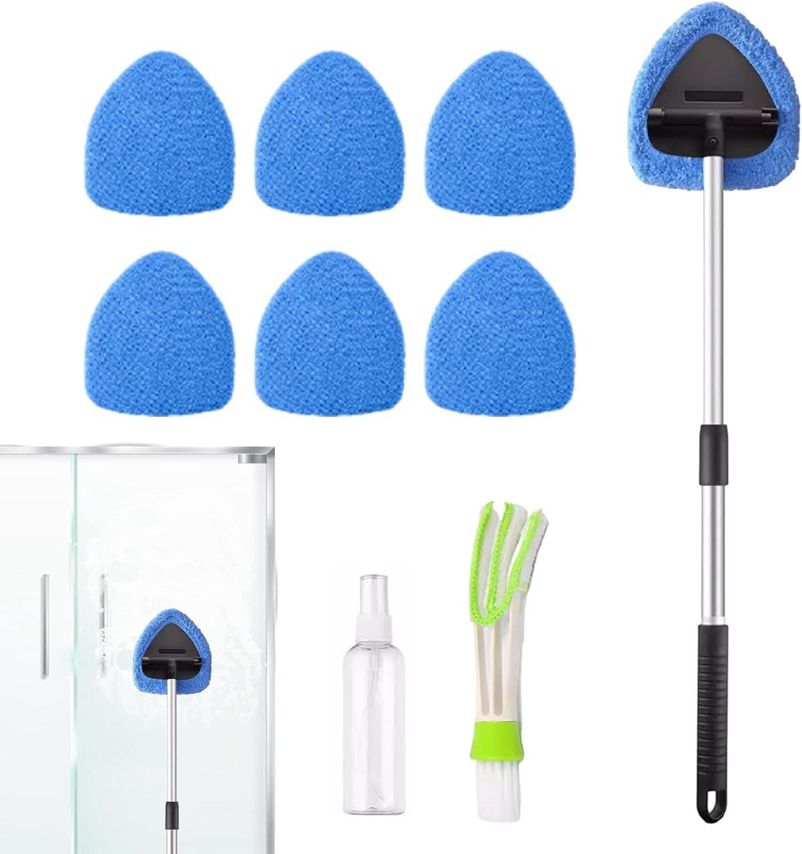 Voorruitreiniger Set - Auto Glas Borstel - Auto Ramen Wassen - Inclusief Sprayfles - 58 cm Lengte - Zwart