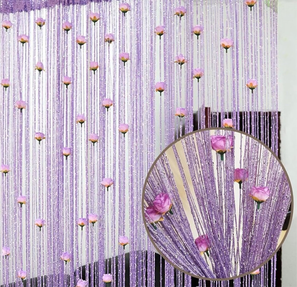 1 stuk – Draadgordijn met Rozen – Deurgordijn & Kamerscheider – Decoratief Touwgordijn – Privacygordijn voor Deuropening – 2 m x 1 m