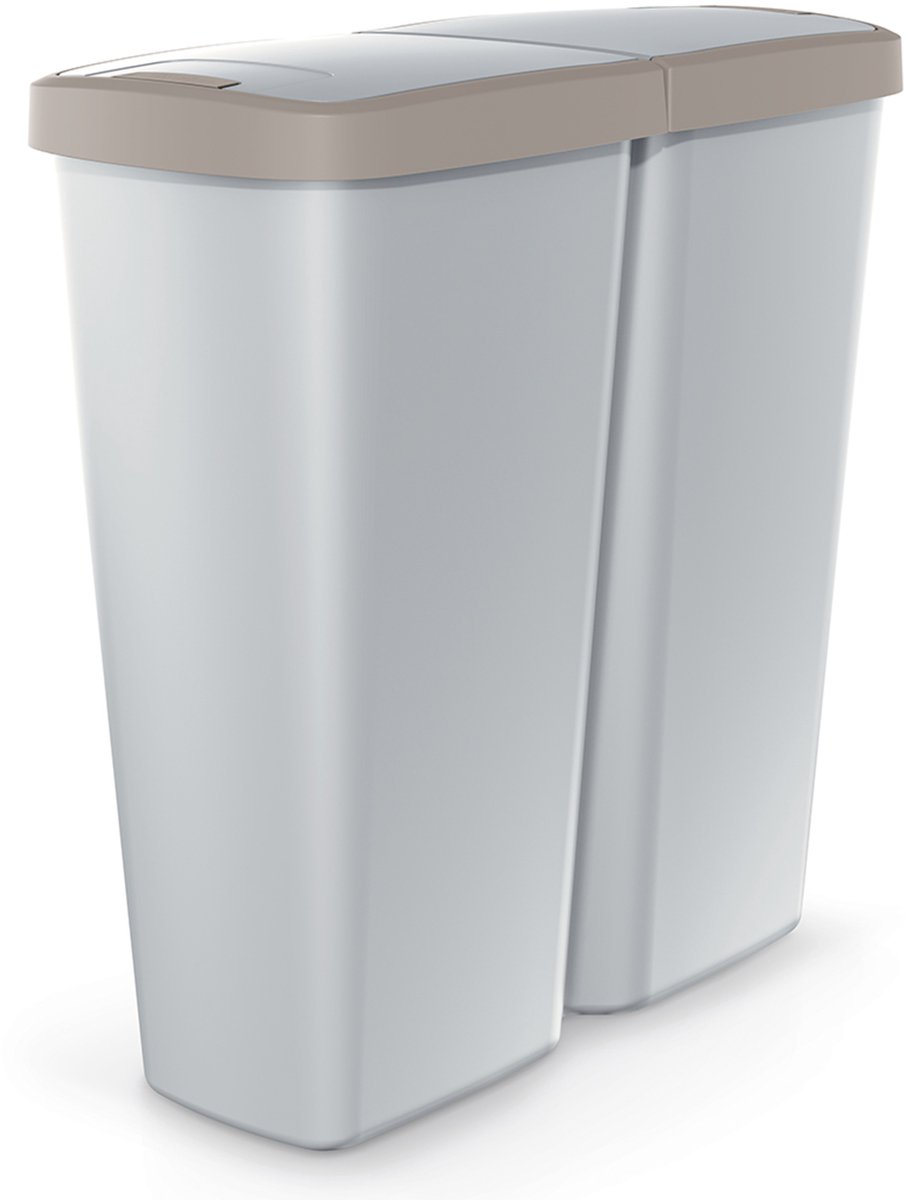 Keden Duo Prullenbak - Vuilnisbak 50L met Dubbel Deksel 55x25x57cm - Grijs