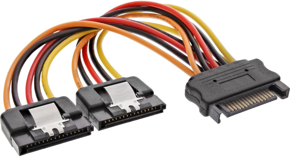 InLine® SATA power Y-kabel, SATA female naar 2x SATA ST met kabelschoen, 0,30m