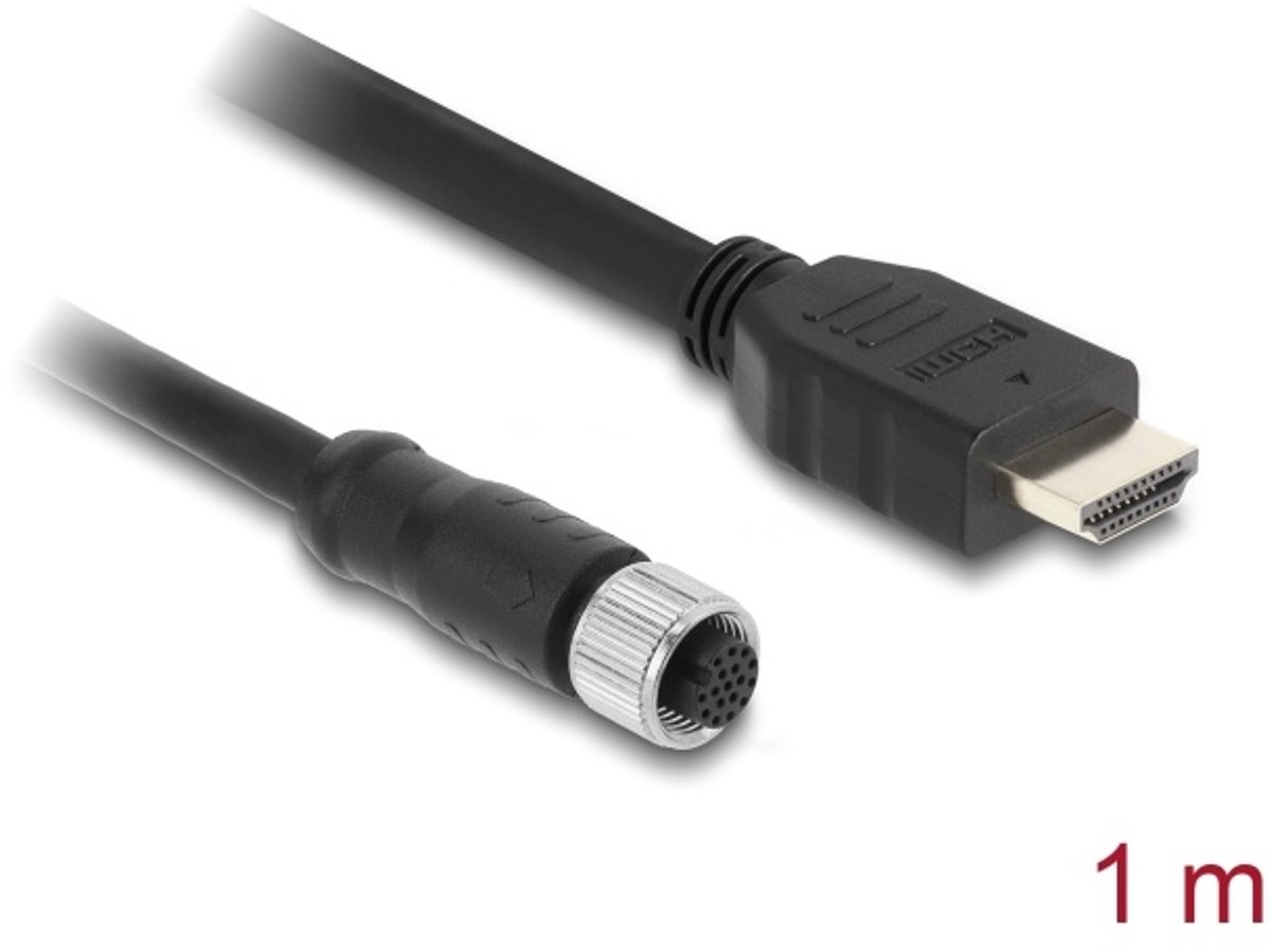 Delock M12 Cable A-coded 17 pin female to HDMI male 1 m black