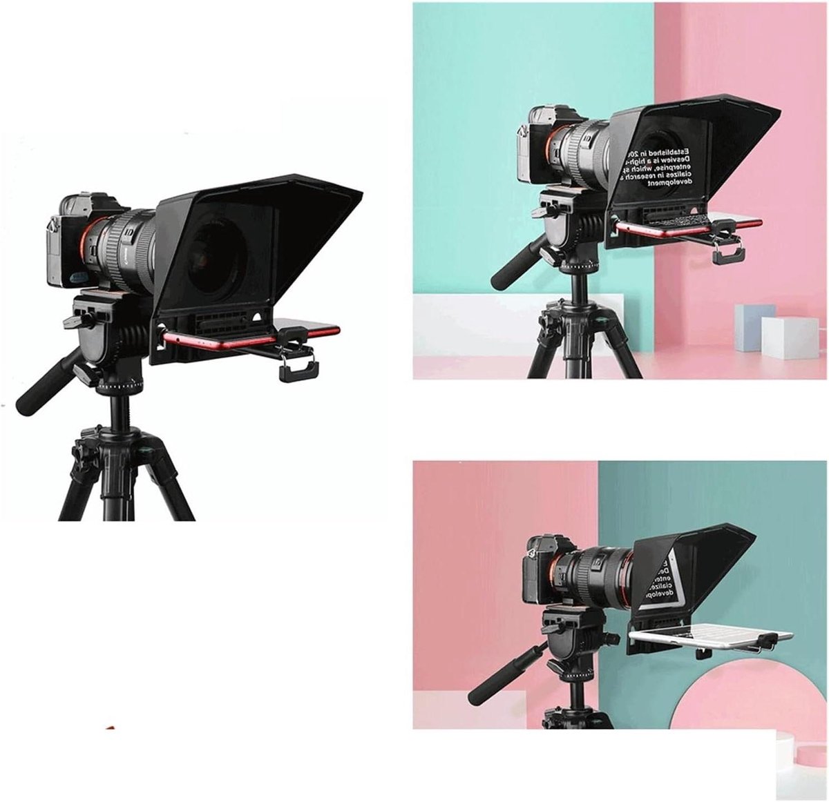 Teleprompter Apparaat - Video Hulpmiddel - Content Creëren - Breedhoek Lens Compatibel - Tot 8 Inch Tablet - Zwart
