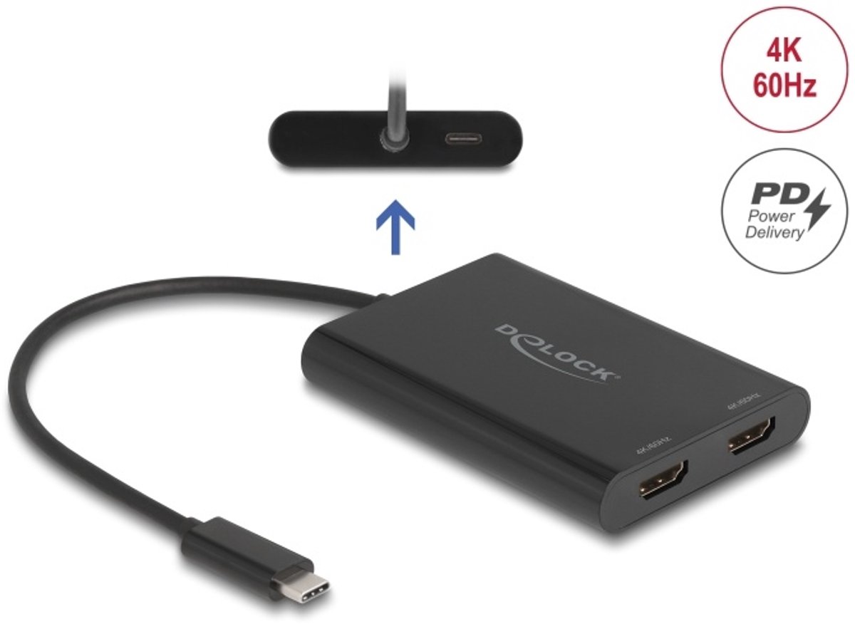 Delock Adapter USB Type-C™ to 2 x HDMI 4K 60 Hz with DisplayLink® graphics and USB PD