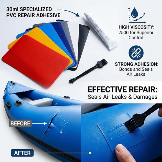 Opblaasbare reparatieset - PVC reparatie - Snelle reparaties - Sterke lijm - 30 ml - Meerkleurig — afbeelding 4