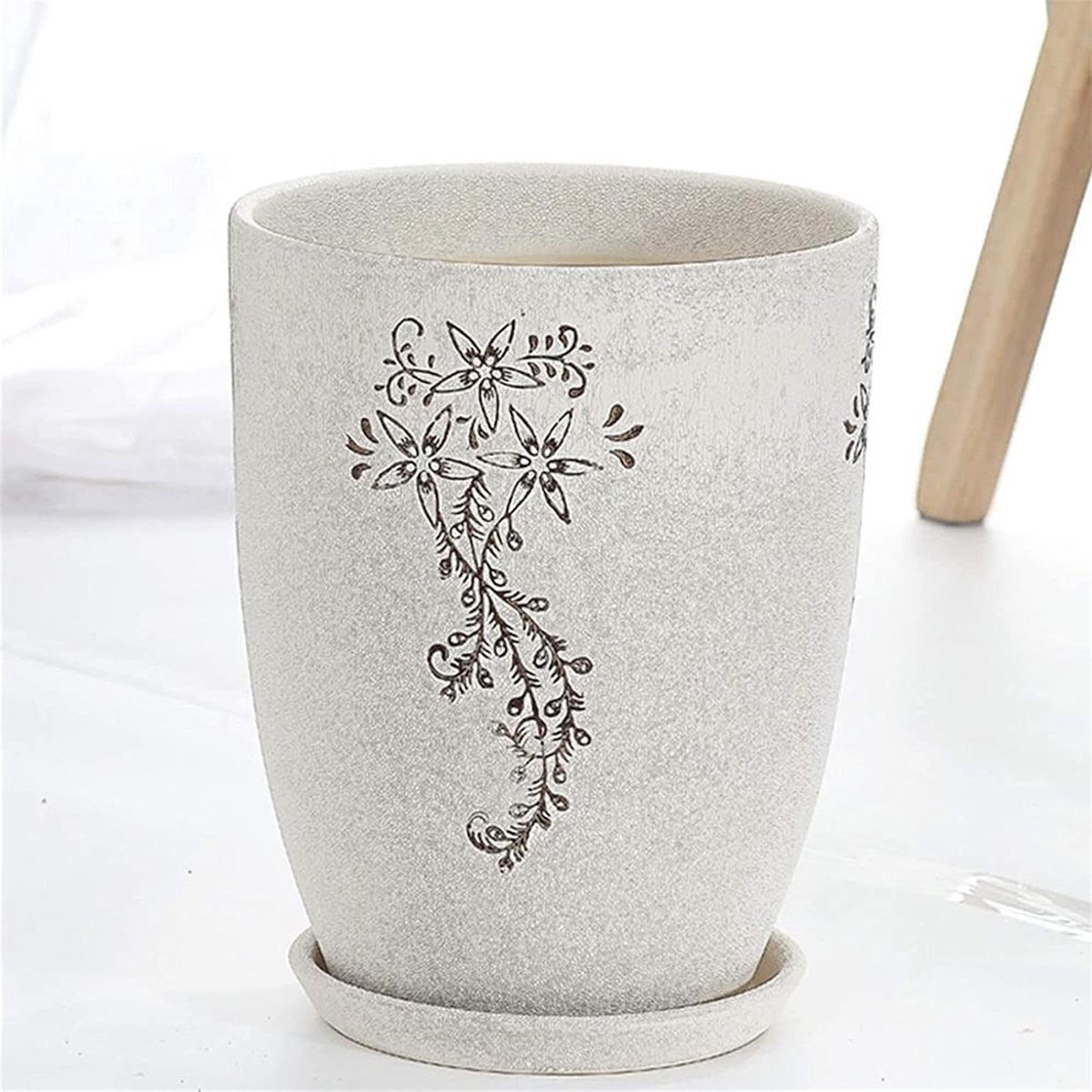 Keramische Bloempot - Plantenbak Buiten - Planten Binnen - Extra Groot Formaat - Uniek Ontwerp - Wit