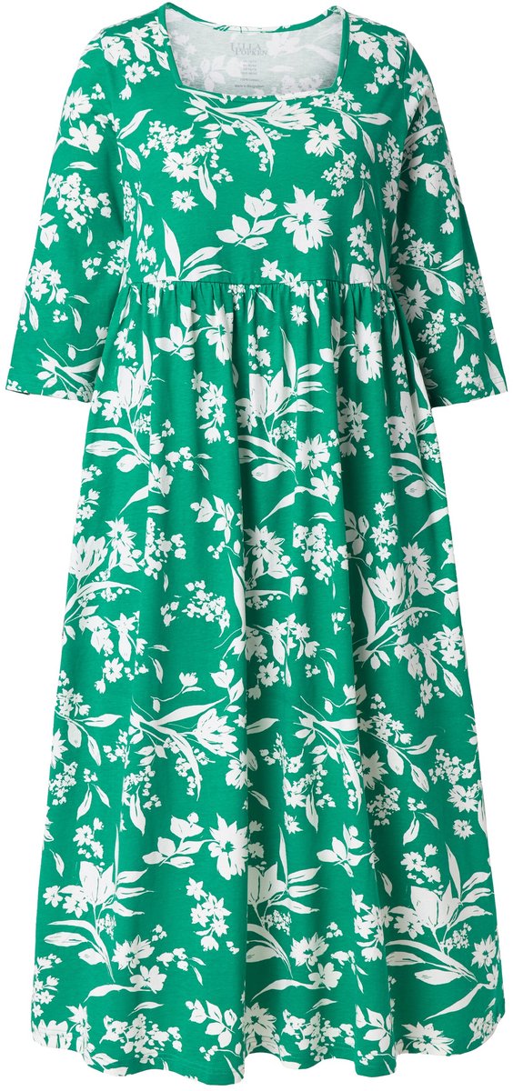 Ulla Popken Dames - Jersey jurk bloemen A-lijn carréhals 3/4-mouwen - Zomergroen - Maat 46+