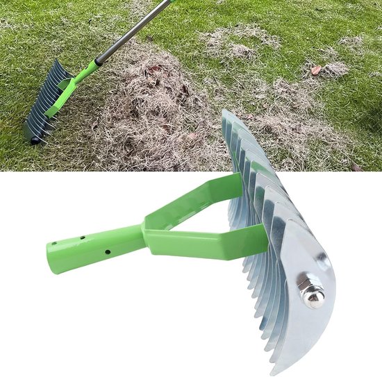 Roestvrijstalen riethark - Gazon hark - Gazon onderhoud - Gebogen stalen tanden - 43 x 26 cm - Metaal — afbeelding 2