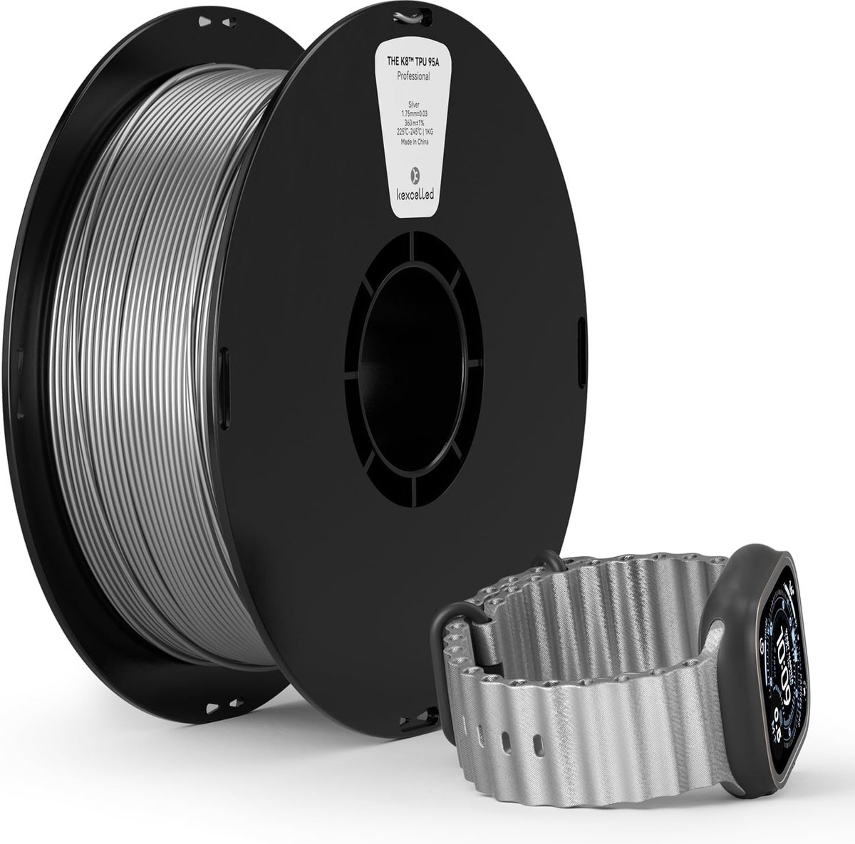 Flexibel 3D Filament - TPU Printmateriaal - Modelbouw - Hoge Taaiheid - 1.75mm 1KG - Zilver