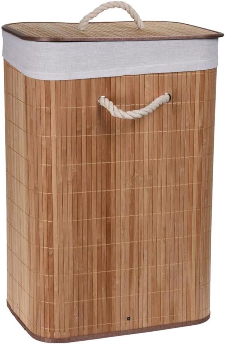 Wasmand Opvouwbare mand Kleding Opbergen Stabiel Bamboe Frame 70 Liter Zwart