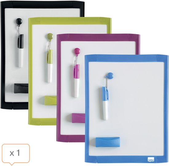 Nobo Mini Magnetisch Whiteboard - Inclusief Marker, Magneten, Wisser en Montage Pads - 21,6 x 28 cm - Geassorteerde kleur