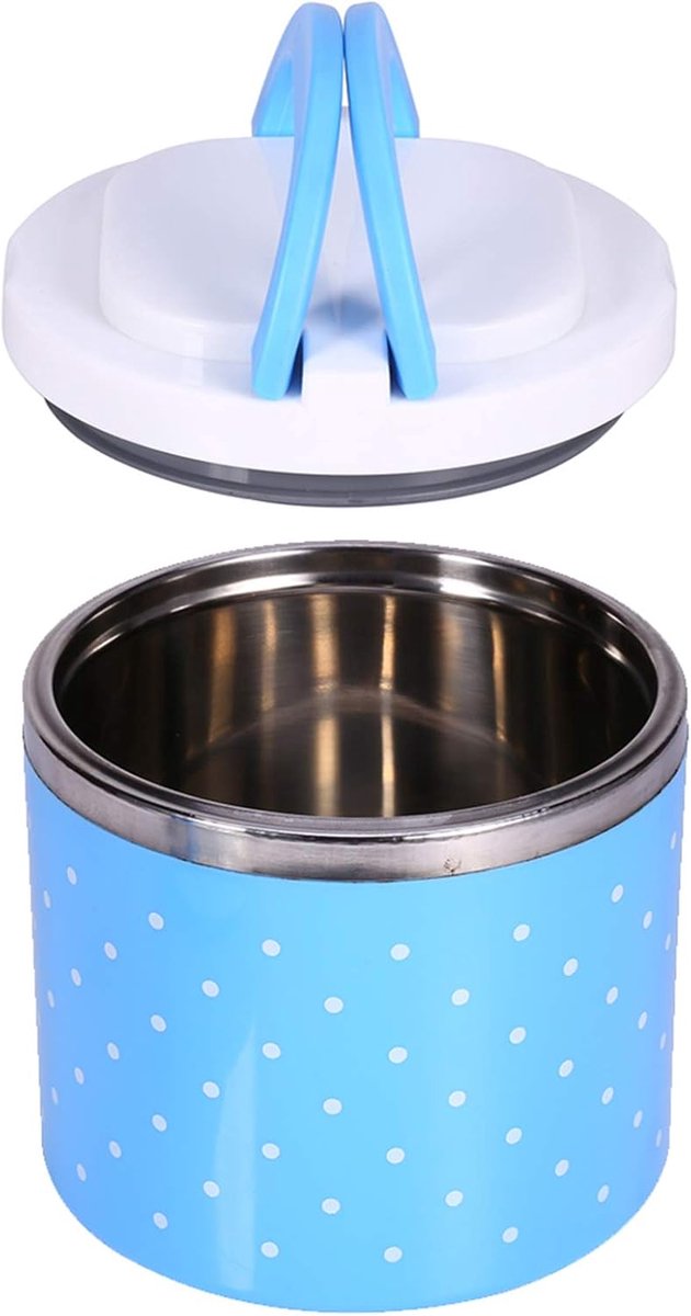 Thermische Voedselcontainer - Lunchbox Isolerend - Warm Eten Meenemen - Lekvrij Dubbel Handvat - 600ml 12.5cm Hoog - Blauw