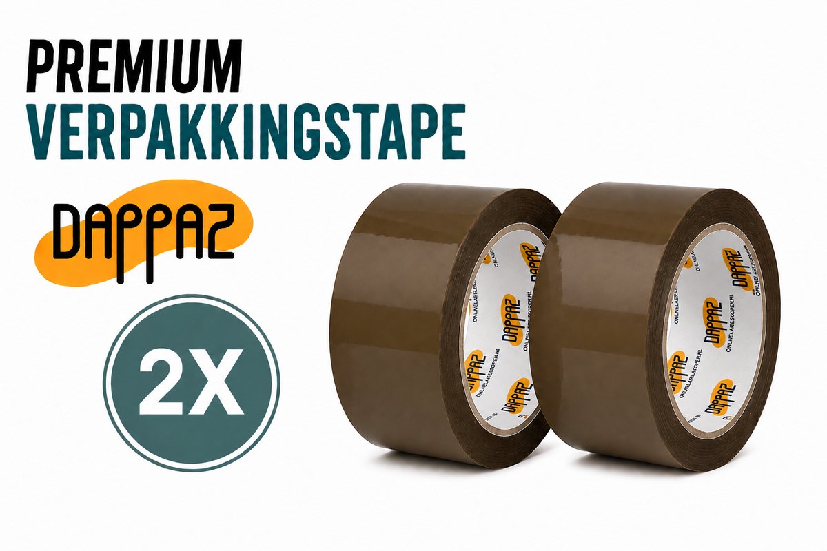 Dappaz Verpakkingstape Bruin 2 Rollen Dozentape 66m x 50mm - Extra Sterk met Hoge Kleefkracht OPP Plakband - Dikte 65 µm