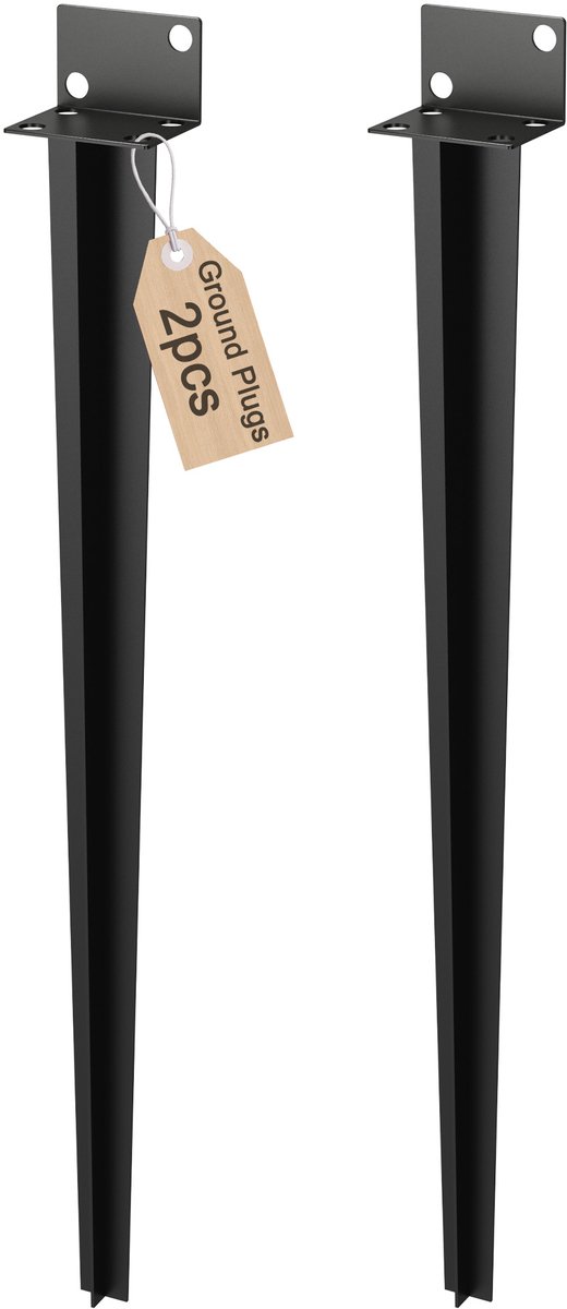 Aufun Paalsteun om in te slaan - L-vormige grondbus - thermisch verzinkt - voor houten palen - 70 cm - zwart - 2 stuks