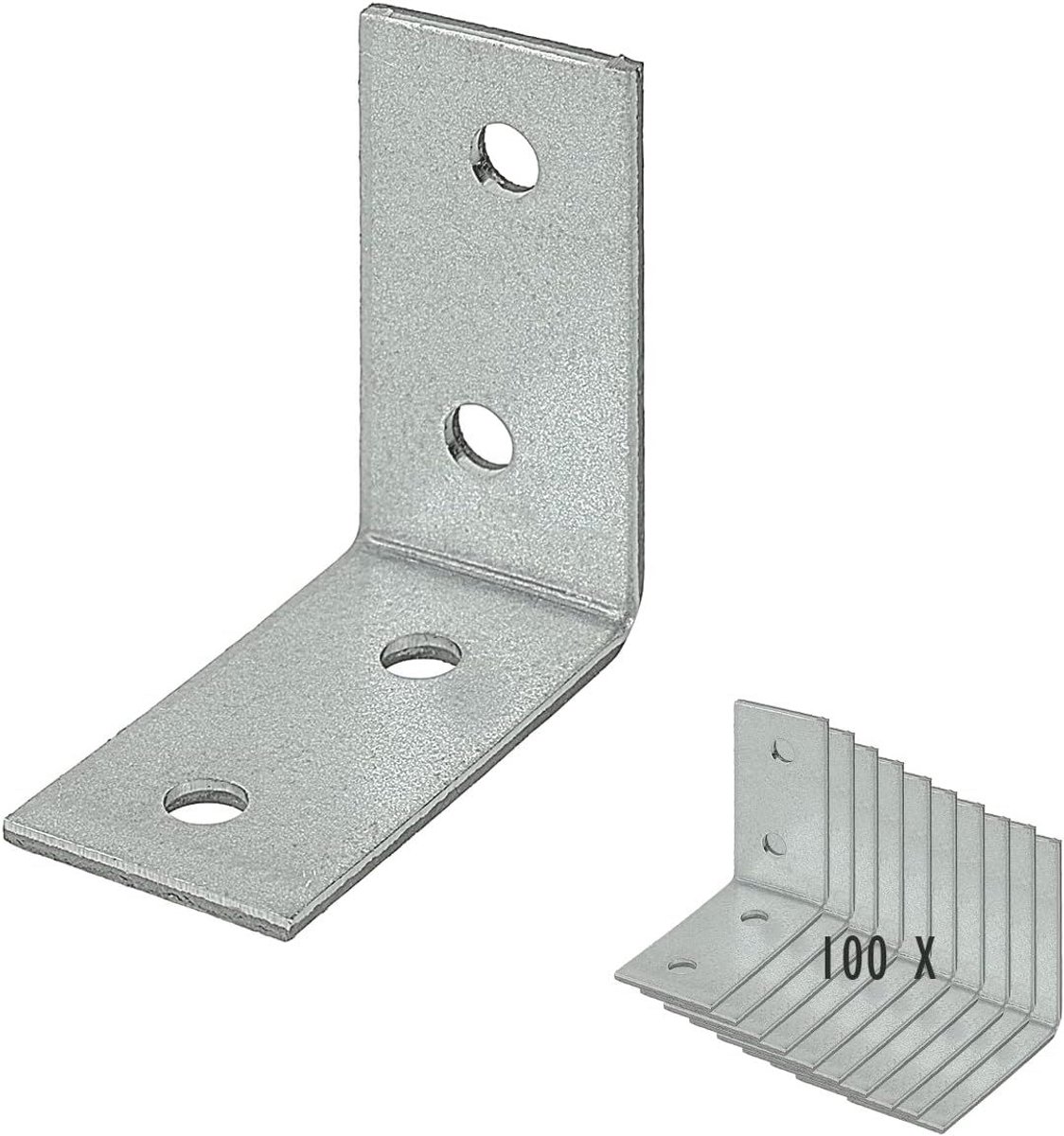 100 x Siwitec hoekbeugels 40 x 40 x 20 mm, Sendzimir gegalvaniseerd staal, weerbestendige houtverbinder, zware verbinder voor houtconstructies, stalen hoekprofiel, constructiehoek, stalen verbinder
