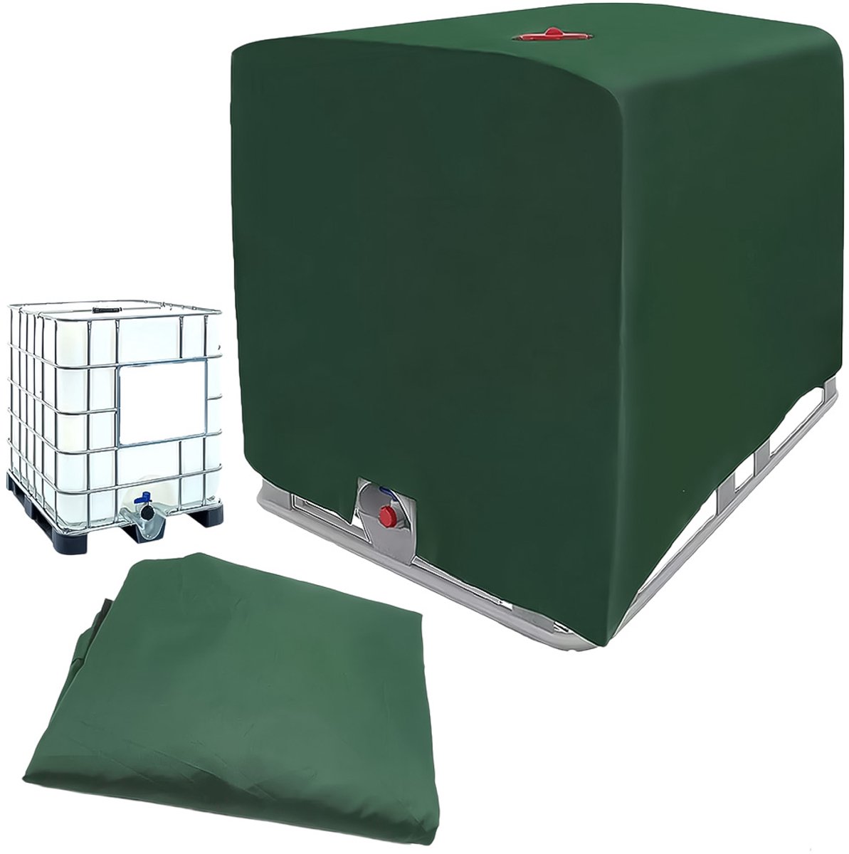 COOAU IBC Watertank/Regenton Hoes 1000 L - Container Cover - Anti-UV Beschermhoes - Waterdicht - 120 x 100 x 116 CM Groen
