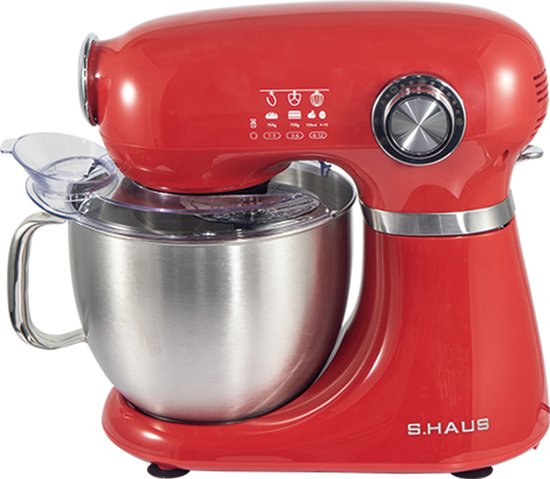 Swiss Haus® KM1905 Keukenmachine - 1000W Keukenrobot - 5L RVS Mengkom met Handgreep - 12 Snelheden - Retro Design - Multifunctionele Keukenmixer met Accessoires - Rood van Merkloos — afbeelding 2
