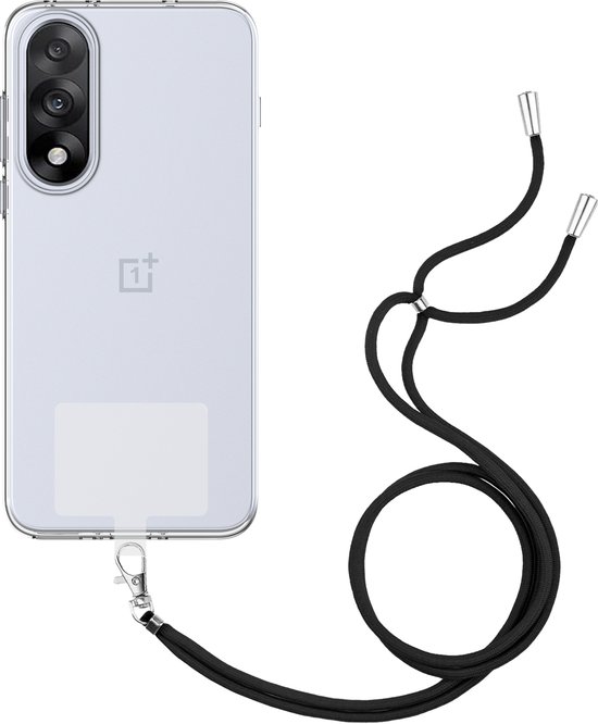 Transparante OnePlus Nord 5 hoes met verstelbaar zwart koord.