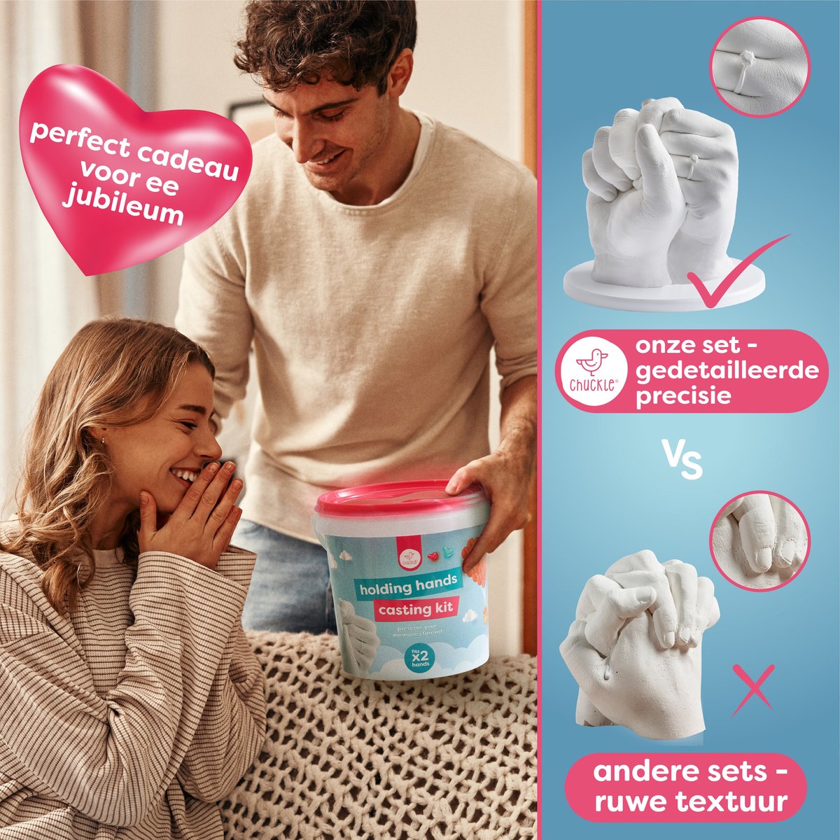Chuckle – 3D Gipsafdruk Set - Handafdrukset - Handgietset voor Koppels en Familie met Goudverf - Eenvoudig te Gebruiken - Uniek Cadeau en Souvenir voor Jubilea - Verjaardagen en Kerstmis — afbeelding 6