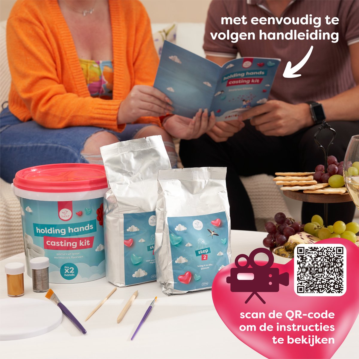 Chuckle – 3D Gipsafdruk Set - Handafdrukset - Handgietset voor Koppels en Familie met Goudverf - Eenvoudig te Gebruiken - Uniek Cadeau en Souvenir voor Jubilea - Verjaardagen en Kerstmis — afbeelding 9