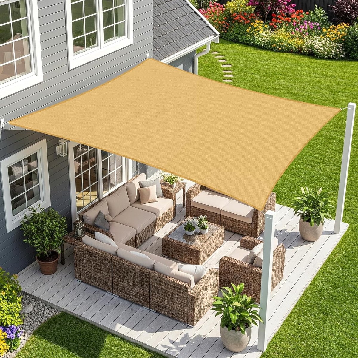 Gigicial - Zonnezeil Rechthoekig - 3 x 4 Meter - Stuks - Waterdicht Doek - Zandkleur - 95% UV-Bescherming Voor Tuin En Terras